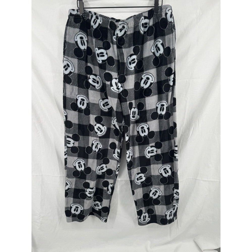 Disney Mickey Mouse Pajama Pants Mens XL Grey Plaid Fleece Lounge Sleepwear